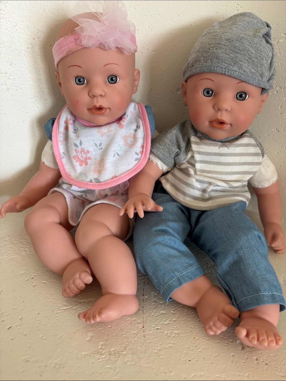 Baby Play Doll Set - Pink & Gray Soft Baby Dolls (2-Pack)